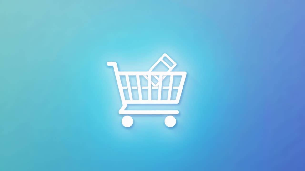 Adding bluish glow on fourth frame, white cart icon with box on canvas intensifying highlight