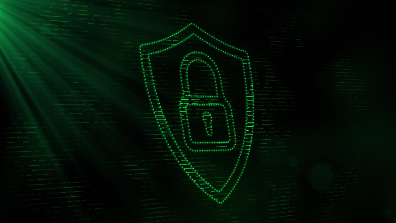 animazione dell'interfaccia digitale del computer sicurezza online icona di lucchetto verde su sfondo luminoso