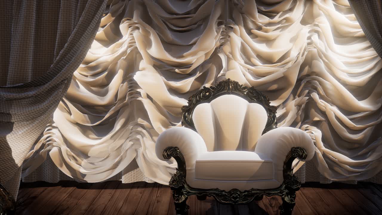 의자 가 있는 고급스러운 극장 커튼 무대