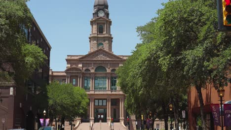 wide angle shot of the tarrant county courthouse in fort worth, texas