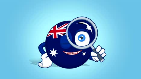 icono de dibujos animados bandera de australia lupa con animación de la cara con matte alfa