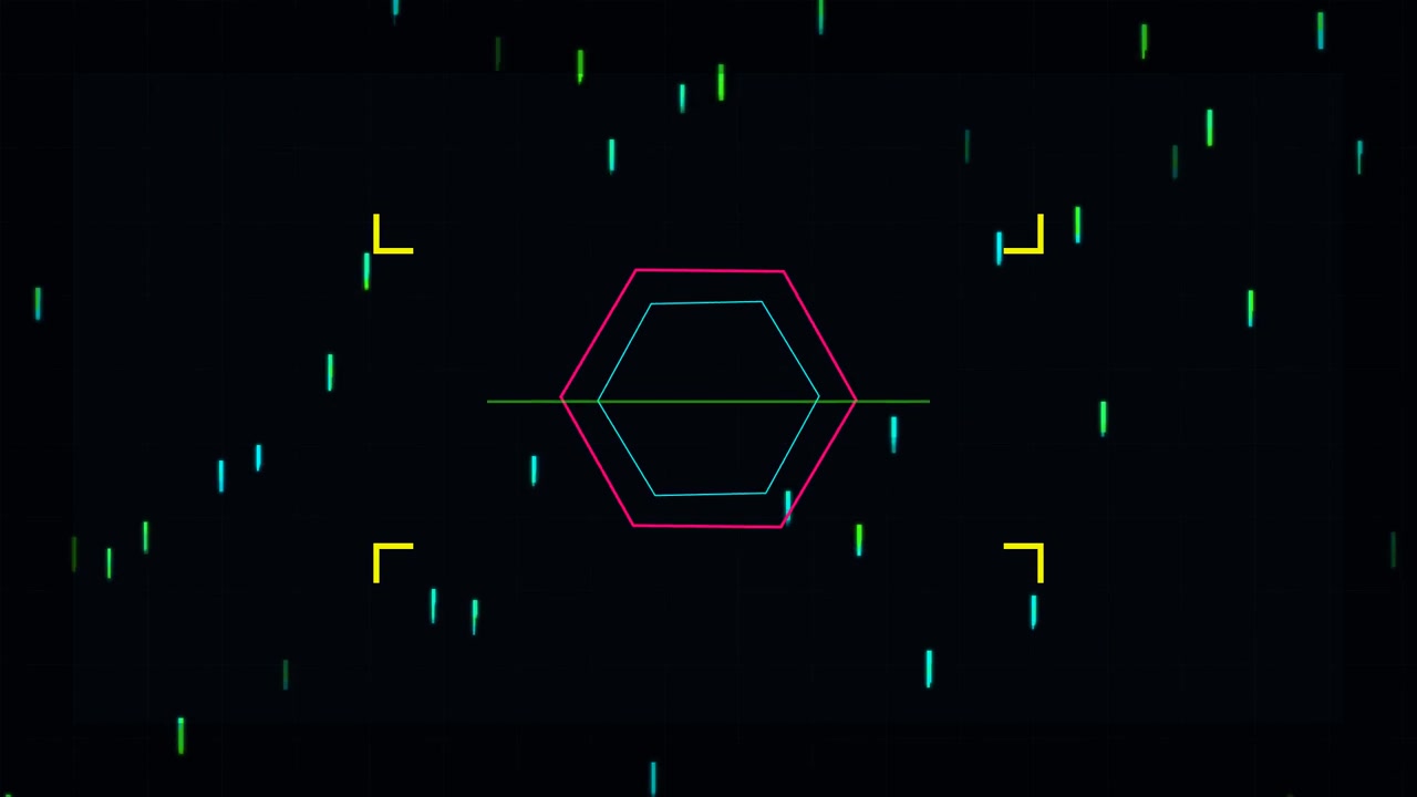 Abstract Digital Hexagon HUD Interface with Glitch Effects