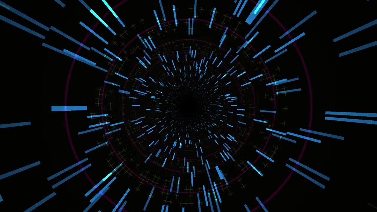 Abstract Digital Tunnel with Glowing Cyan Light Streaks