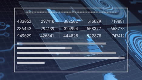 data analytics animation over bar and line graphs on digital screen