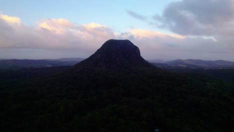 Silhouette-Of-Mount-Tibrogargan-In-Glass-House-Mountains-National-Park-At-Sunset