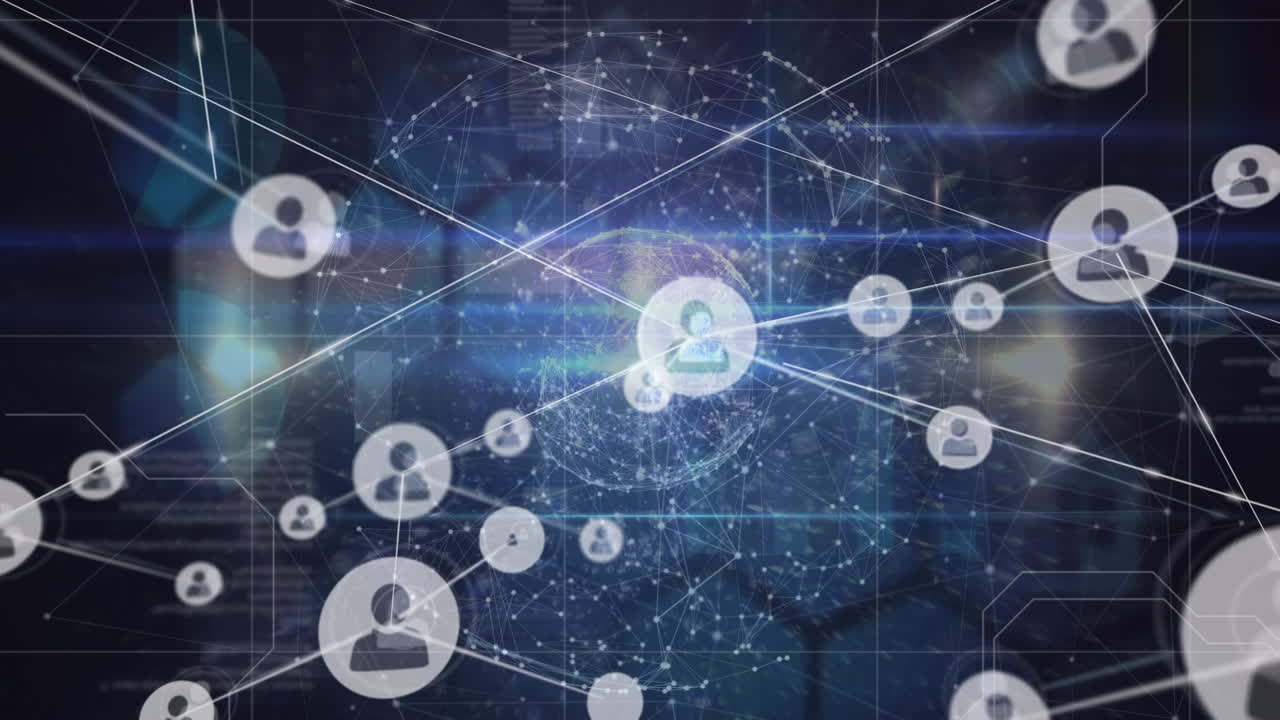 빛나는 연결을 통해 데이터를 전송하는 사람 아이콘의 성장하는 네트워크의 애니메이션