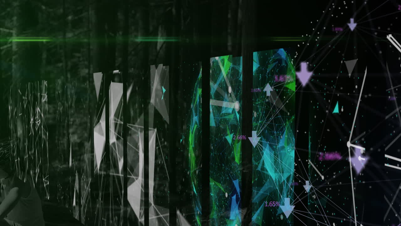 검은색 배경에 대한 디지털 아이콘 네트워크와 플렉서스 네트워크의 화면의 애니메이션