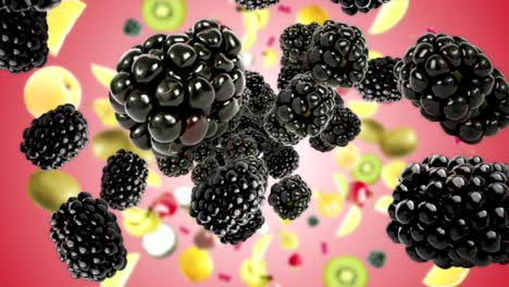 falling blackberries and fruits ring animation, background, rendering, loop