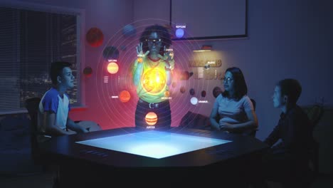 students learning about the solar system using interactive technology