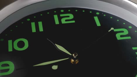 rotation of the second hand of a black and green wall clock - symbol, concept