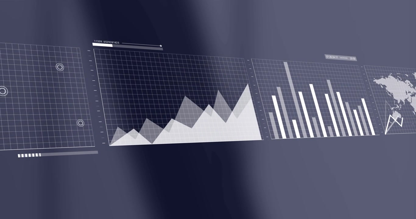 Animation of interface with statistical data processing against grey background