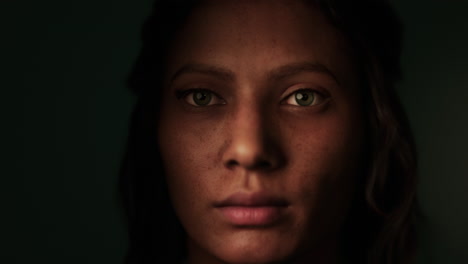 portrait of curly brunette dark-skinned woman