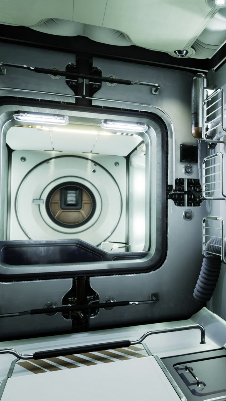 Interior of a space station module in a futuristic environment