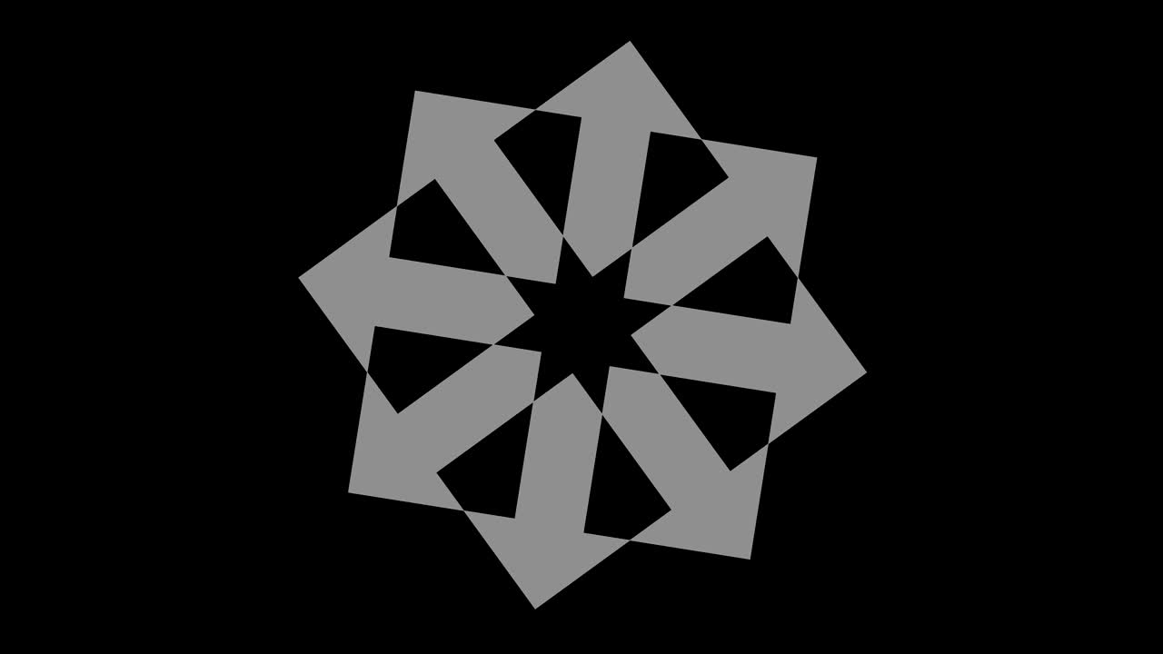 objeto gráfico en blanco y negro con efecto estroboscópico e hipnótico, que gira en el sentido de las agujas del reloj disminuyendo el tamaño de pantalla completa para desaparecer en el centro