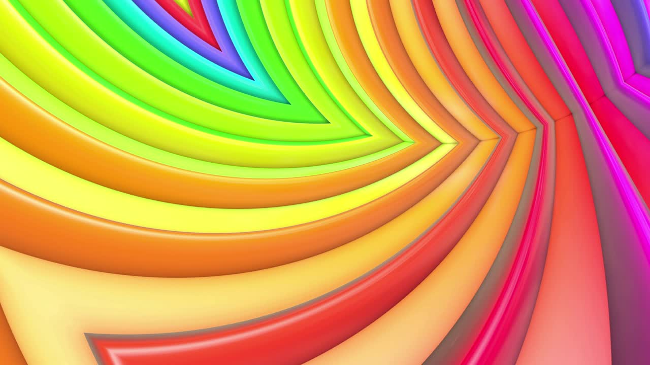 abstracto 3d sin costuras fondo brillante en 4k con cintas de arco iris. rayas multicolores arcoirís moverse cíclicamente en geometría simple estilo creativo de dibujos animados. animación suave en bucle. 10