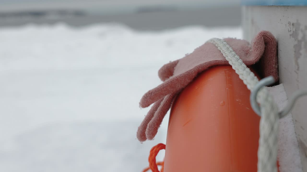 에스토니아의 부이에 있는 분홍색 장갑을 자세히 살펴보십시오.