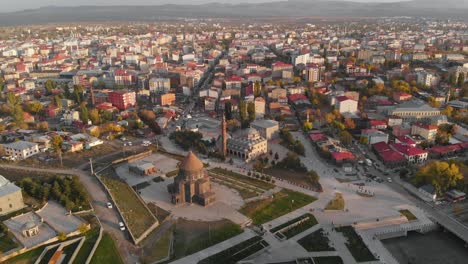 top view cityscape of kars city at sunset in kars province, turkey