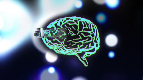 Animation-of-data-processing-and-hunan-brain-on-blue-background