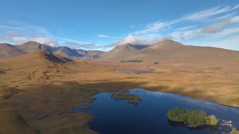 aerial view of stunning scottish highlands landscape with mountains and lake
