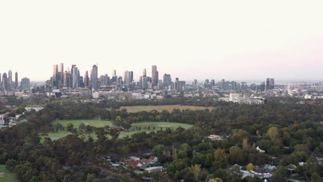 beautiful dawn morning aerial jib shot revealing melbourne and its cityscape features