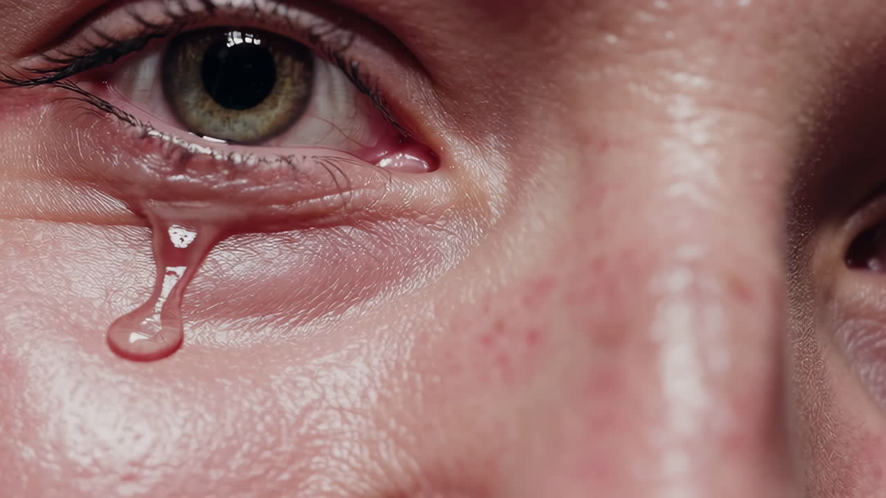 Close-up of a woman's eye with a tear