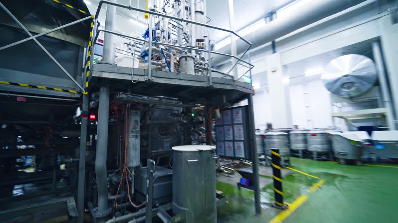 Factory production process. Technological equipment in modern dairy plant