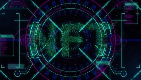 animación del procesamiento de datos con texto nft sobre el escaneo de alcance