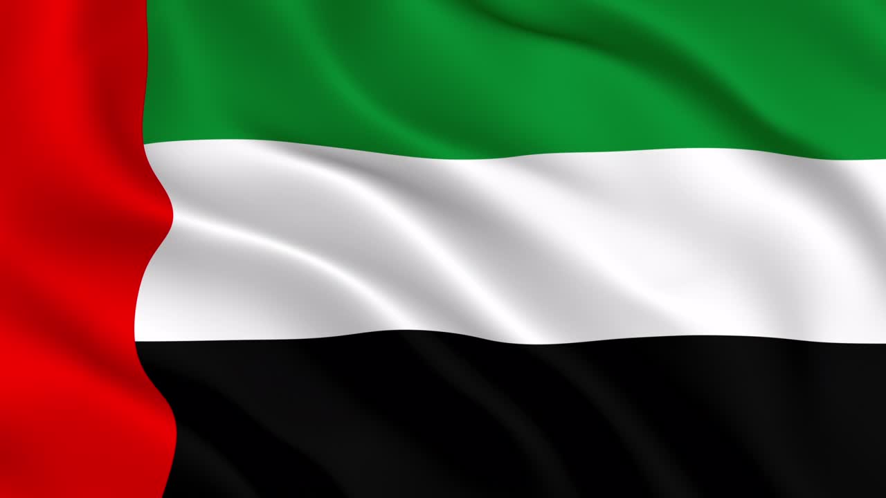 la bandera oficial del estado de los emiratos árabes unidos flota en el viento. el bucle está listo, 60 fps.