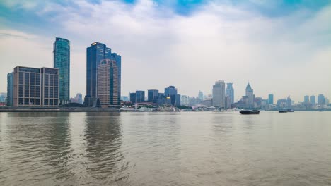 rainy twilight shanghai city riverside bay panorama 4k time lapse china