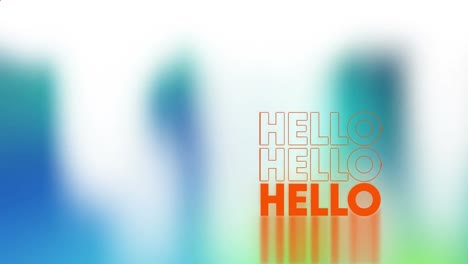 animation of red shape and hello over white and blue background