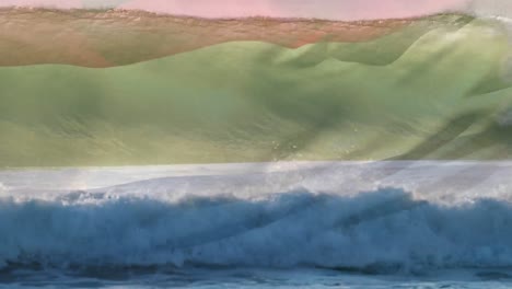 digital composition of waving netherlands flag against waves in the sea