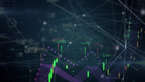 Animation-Mehrerer-Diagramme-Mit-Zahlen-über-Verbundenen-Punkten-Vor-Abstraktem-Hintergrund