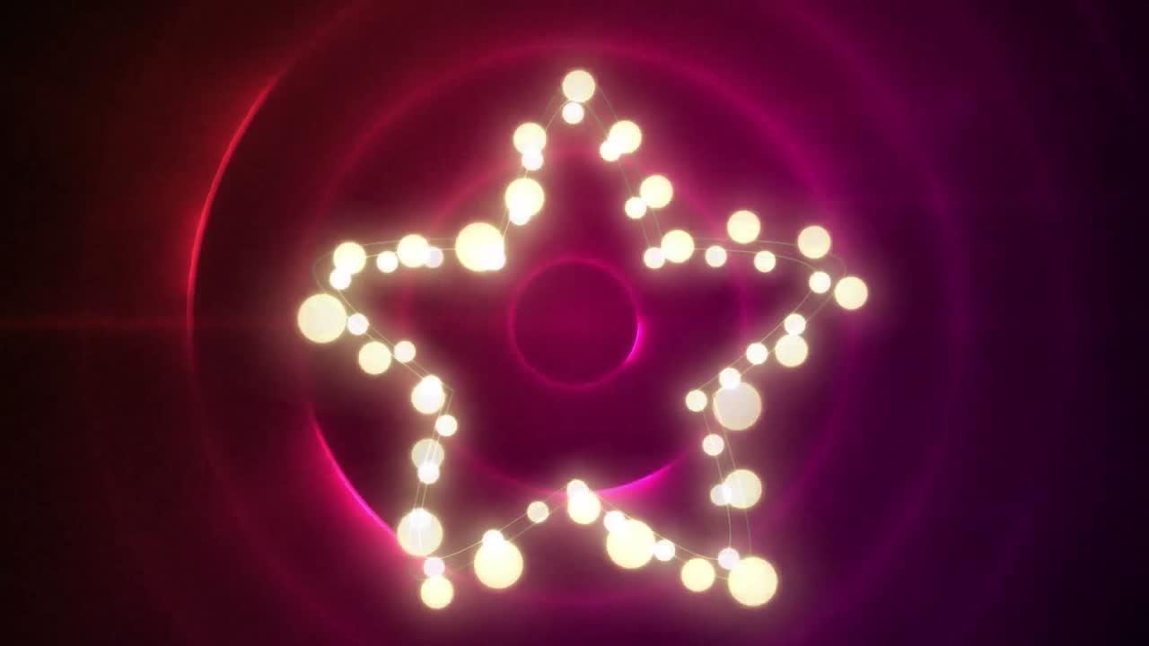 핑크색 원 위에 복사 공간을 가진 크리스마스 장식 요정 불빛의 애니메이션