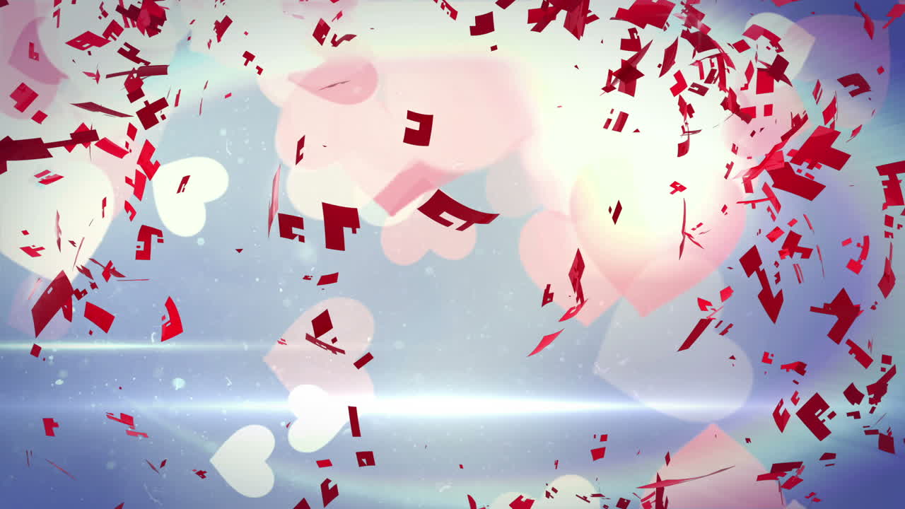 은 심장은 반이는 배경에서 돌고 폭발합니다.