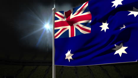 Bandera-Nacional-De-Australia-Ondeando-En-Un-Asta-De-Bandera-