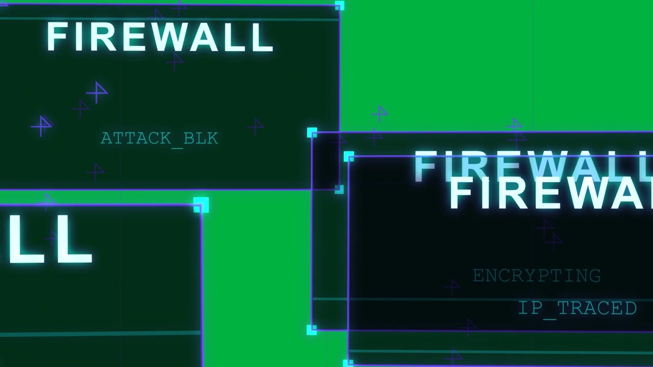 På ATTACK_BLK: Firewall panorerer til højre og zoomer, ankre forbinder, gennemsigtig baggrund viser forsvar.