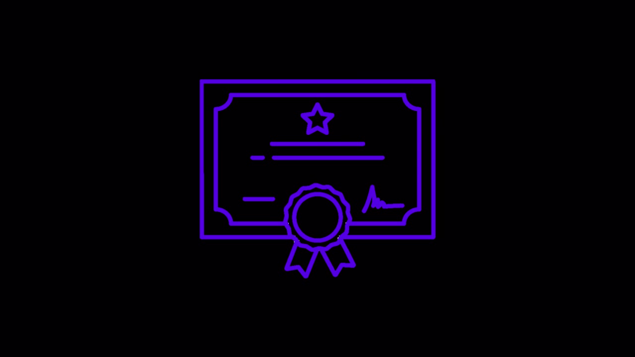 Animated Line Drawing of a Purple Certificate Icon