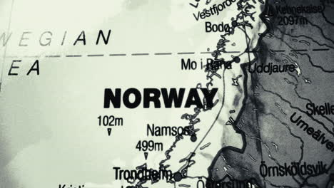 close-up map of norway and the norwegian sea