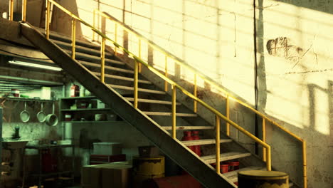 rusty metal staircase in a grungy industrial building