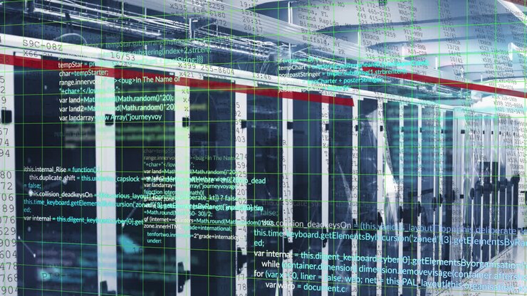 Animation of shapes and data processing over server room