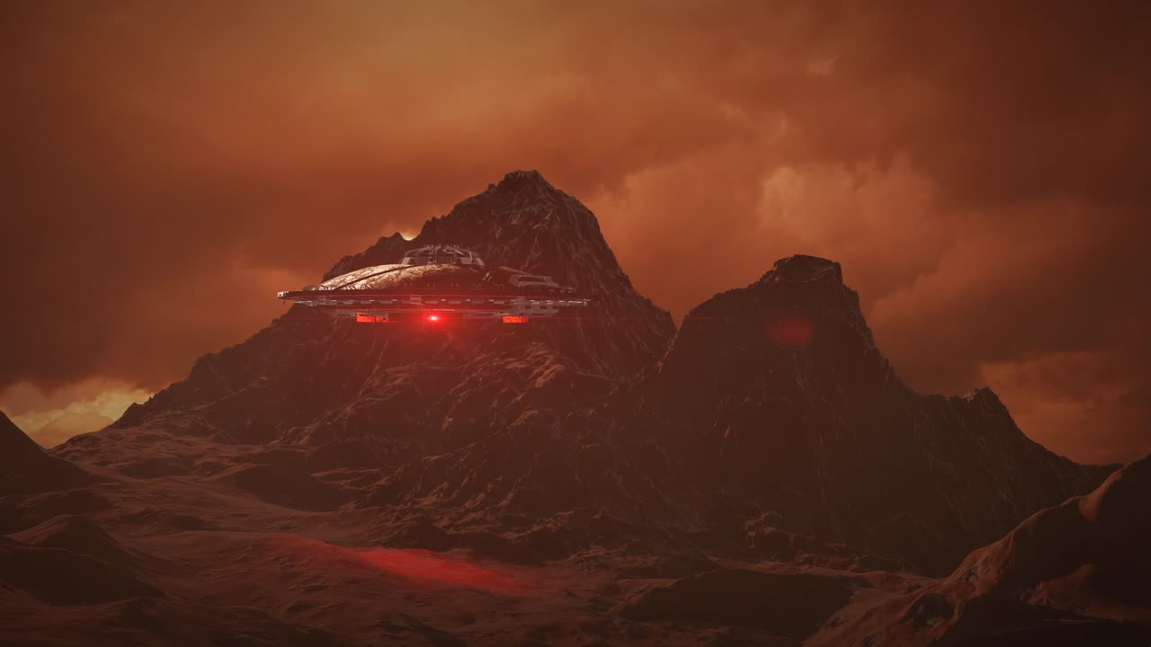Spaceship on a Mountainous Planet