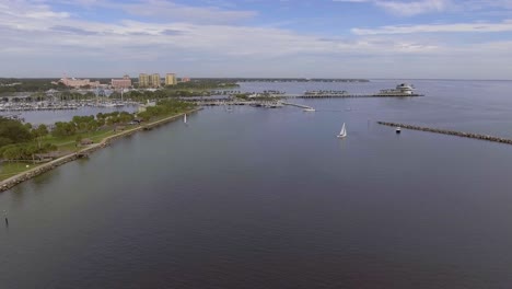 4k aerial drone video of sailboats and yachts on tampa bay by the st pete pier in downtown st