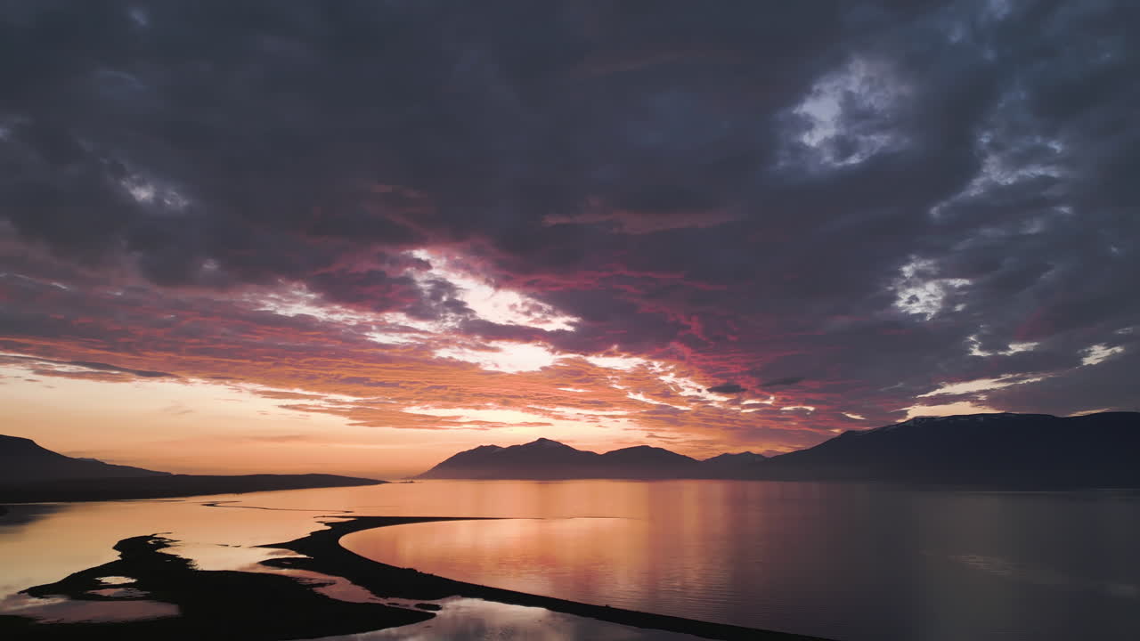 Beautiful Icelandic landscape during golden hour with colorful sky