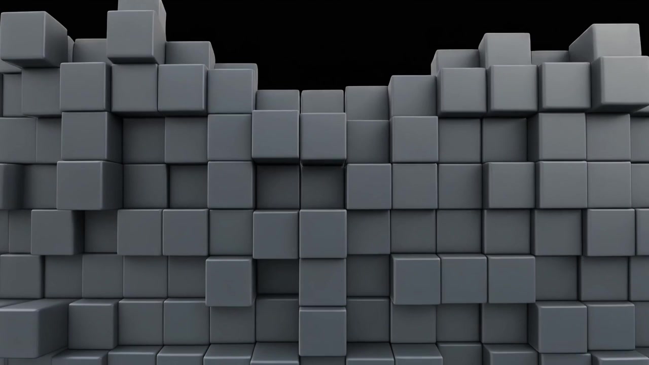 Abstrakt 3D-animation af stigende grå kuber, der danner en væg