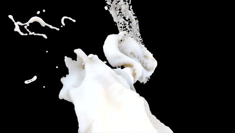 white fluid splash slow motion animation. liquid drops twirl realistic 3d footage. milk spinning flow isolated on black background. fluid vortex. acrylic paint droplets dynamic video