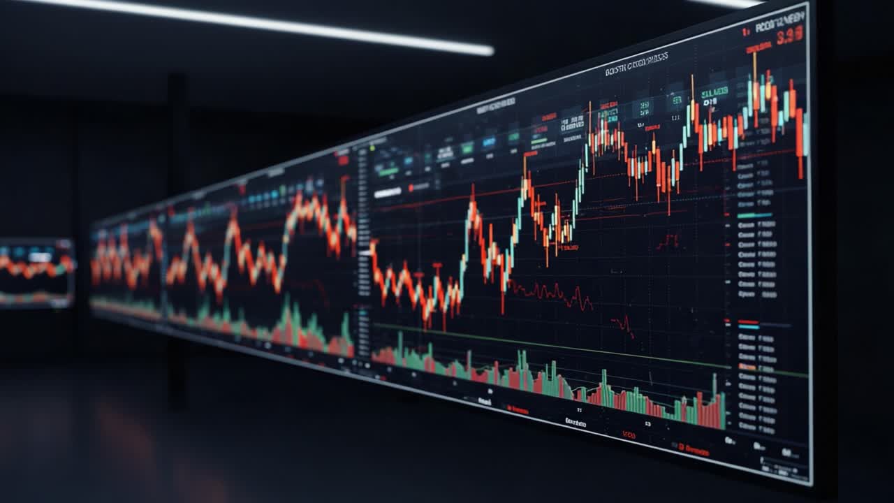 Dynamic Financial Market Analysis with Advanced Graphical Data Representations Showcasing Real-Time Trade Fluctuations and Metrics in a Modern Setting