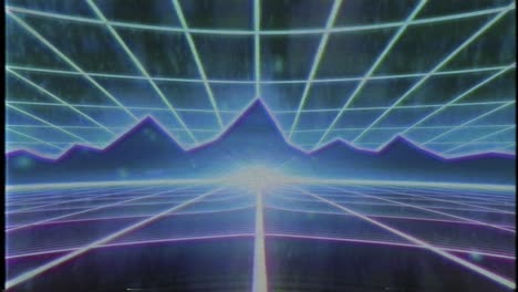 Retro-80s-VHS-tape-video-game-intro-landscape-vector-arcade-wireframe-mountains