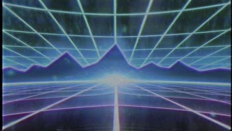80s retro vhs cinta de videojuego intro paisaje vector arcade wireframe montañas