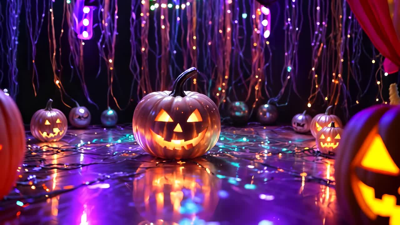 다채로운 불빛으로 할로윈 호박 장식