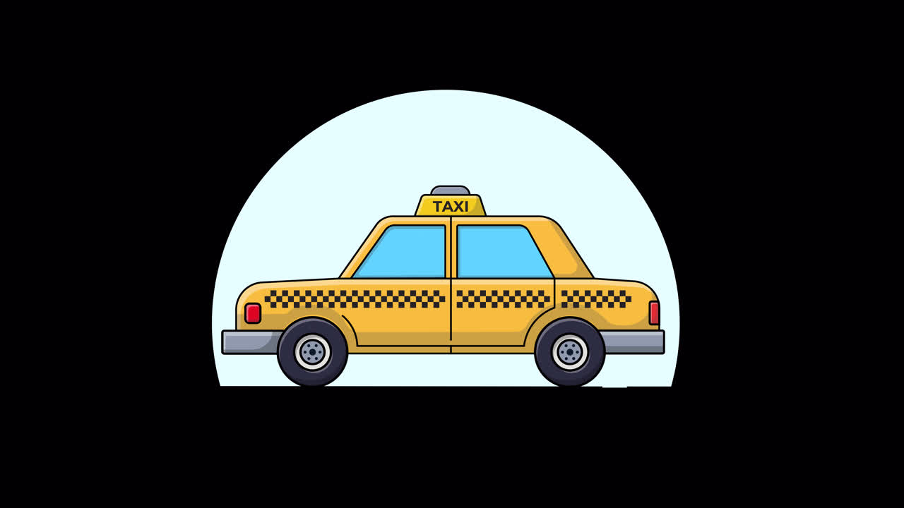 Cartoon Yellow Taxi Cab Illustration on Black Background